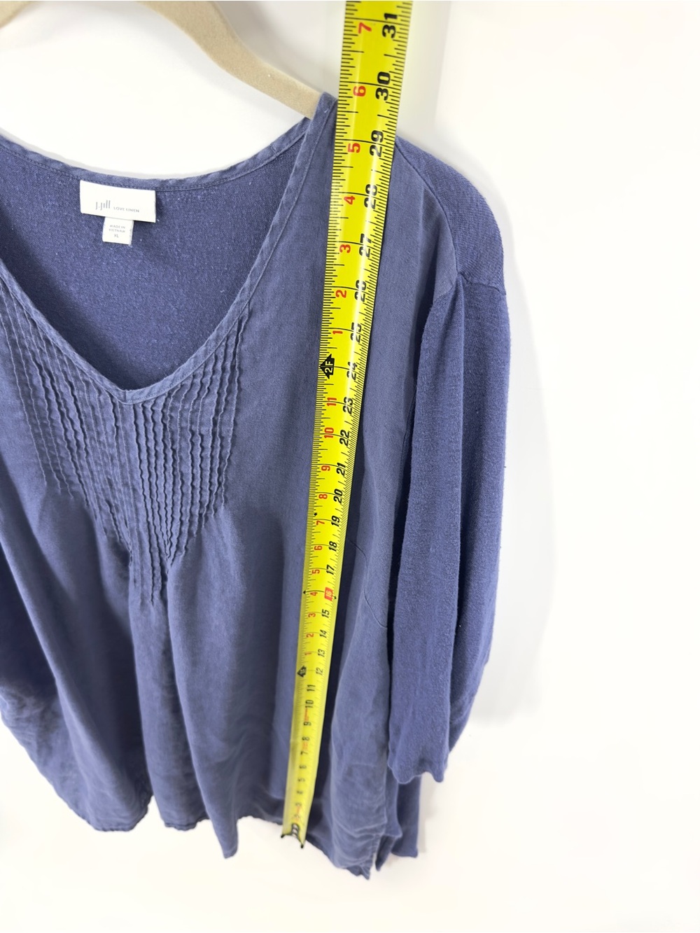 J Jill Love Linen Tunic Top Size XL Blue Mixed Media Nautical Beach Lagenlook - Picture 10 of 10